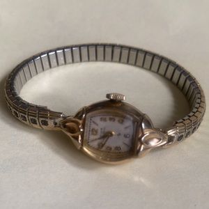 Rare 10k GF Elgin DeLuxe Stretchable Metal Band Ladies Manualwind Watch. Runs